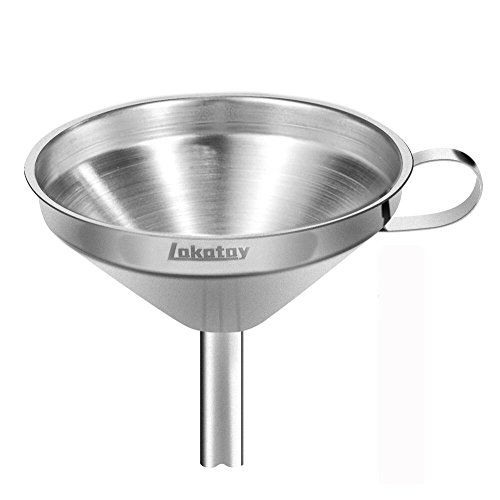 Lakatay 5-Inch Food Grade Stainless Steel Kitchen Funnel with Strainer Filter for Transferring of Liquid Dry Ingredients and Metal Cooking Funnel—Silver