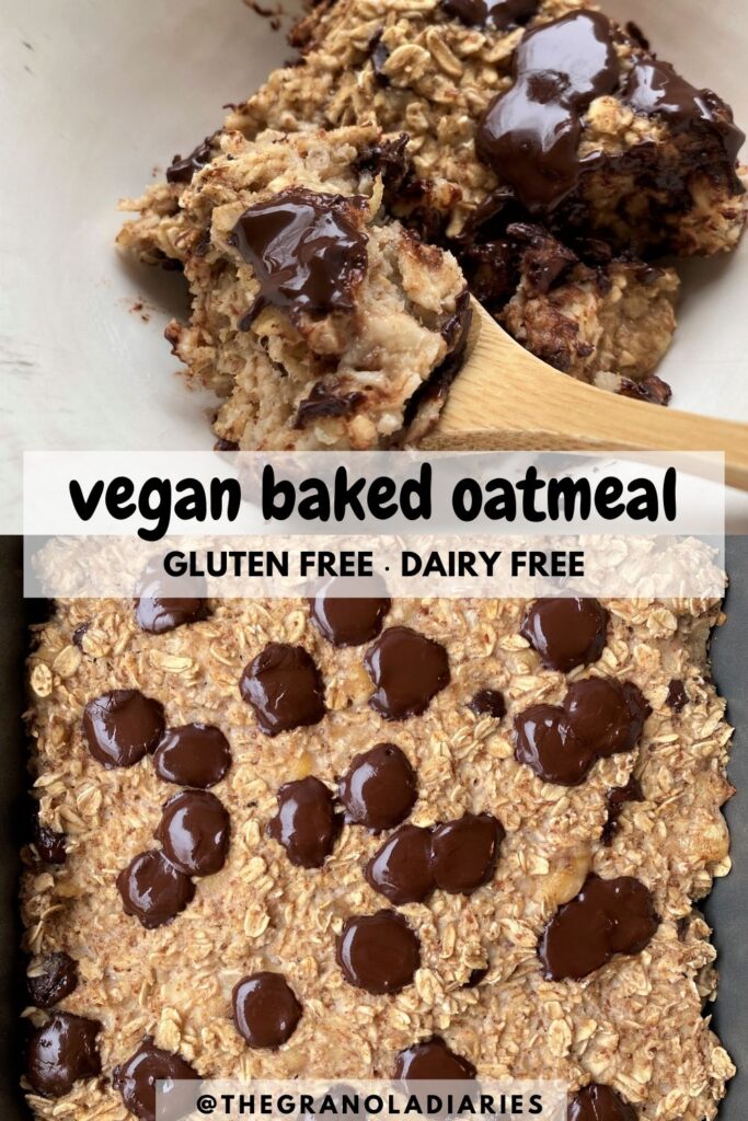 Banana Bread Vegan Baked Oatmeal - Pinterest image. Easy recipe for meal prep breakfast, healthy, gluten free, sugar free