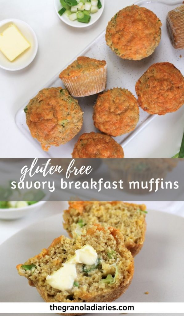 Gluten Free Savory Cheddar Muffins made with scallions. Easy breakfast recipe! #glutenfree #savorymuffins #cheddarmuffins #healthybreakfast