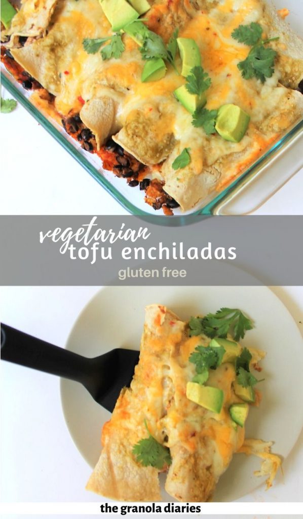 These Vegetarian Enchiladas are packed with protein from tofu and beans, fresh veggies, and flavorful spices. #enchiladas #vegetarian #dinnerideas #glutenfree 