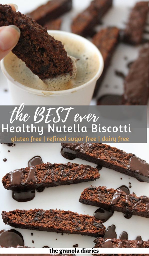 Healthy Nutella Biscotti aka Healthy Chocolate Hazelnut Biscotti - made with hazelnut flour and sweetend naturally with honey. #glutenfree #grainfree #paleo #sugarfree #dairyfree #chocolate #nutella #healthyrecipes