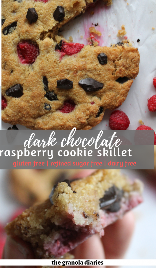 Dark Chocolate Raspberry Cookie Skillet {Gluten Free, Sugar Free, Grain Free, Dairy Free} #glutenfree #dairyfree #sugarfree #cookieskillet