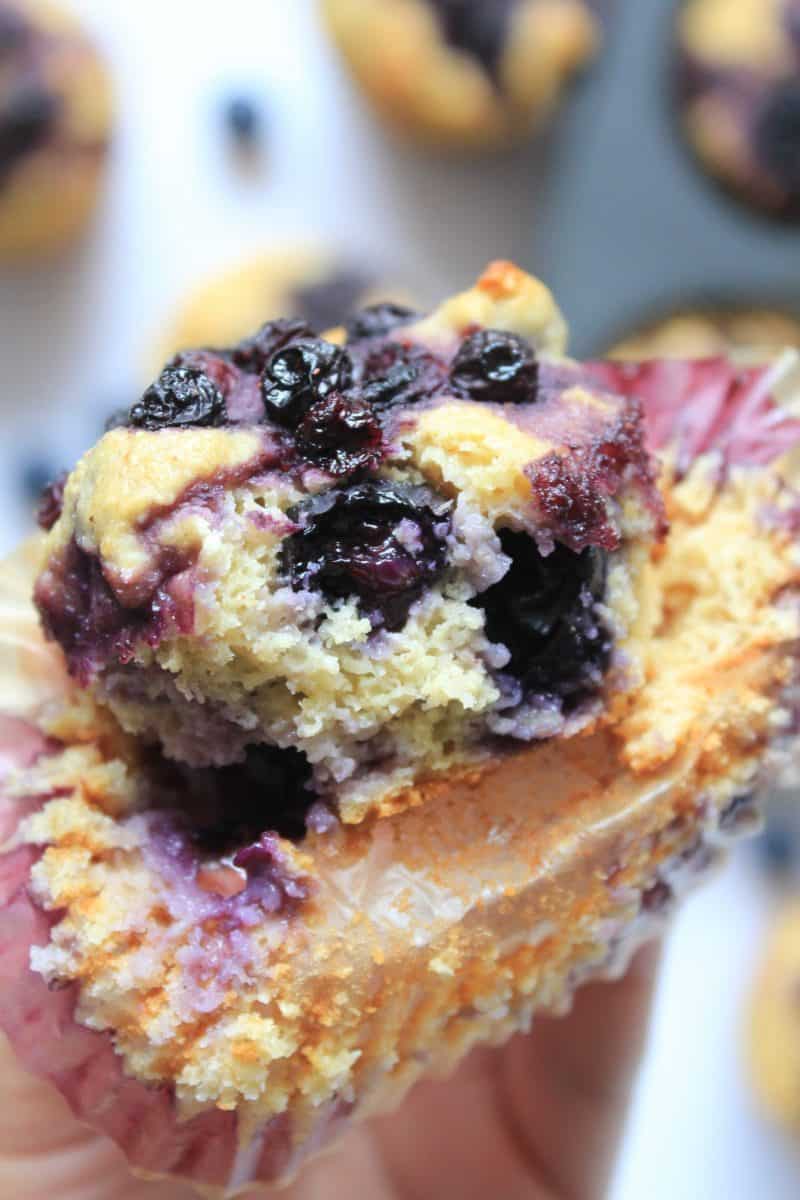 close up healthy blueberry muffin made with oat flour gluten free and sugar free