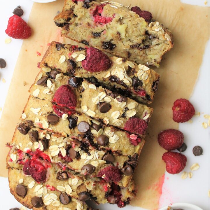 Healthy Raspberry Chocolate CHip Banana Bread 