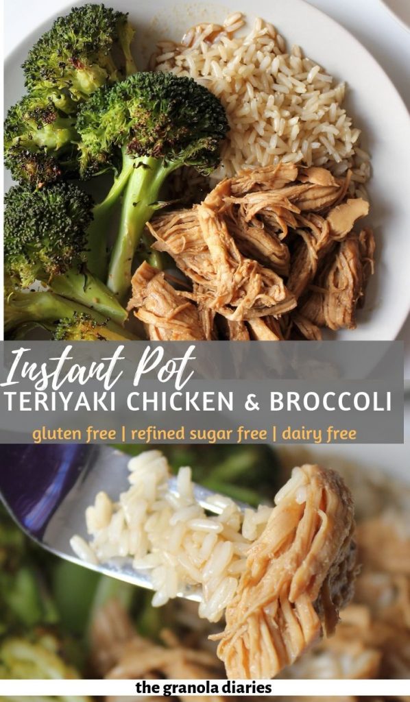 Instant Pot Teriyaki Chicken with blasted broccoli and brown rice. A great gluten free meal prep and healthy option! #mealprep #chickenteriyaki #instantpotrecipes #healthydinner