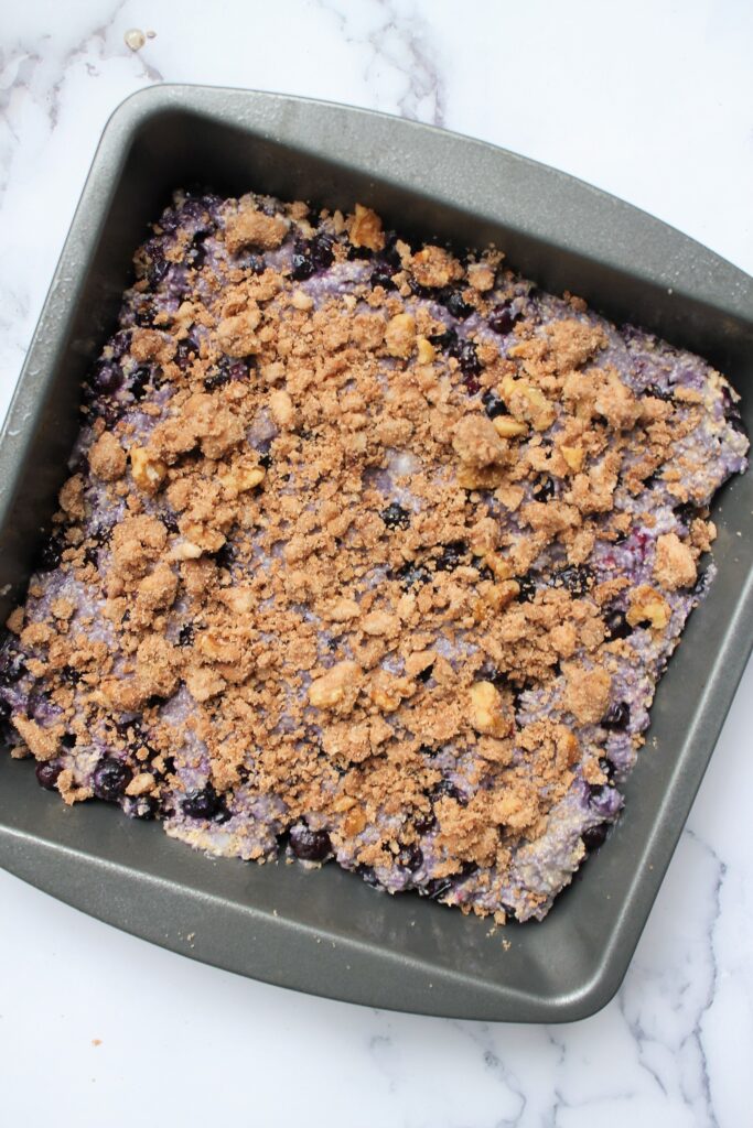 gluten free blueberry cake before going in oven