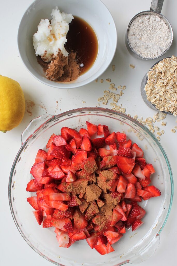 strawberries and ingredeitns to make crisp