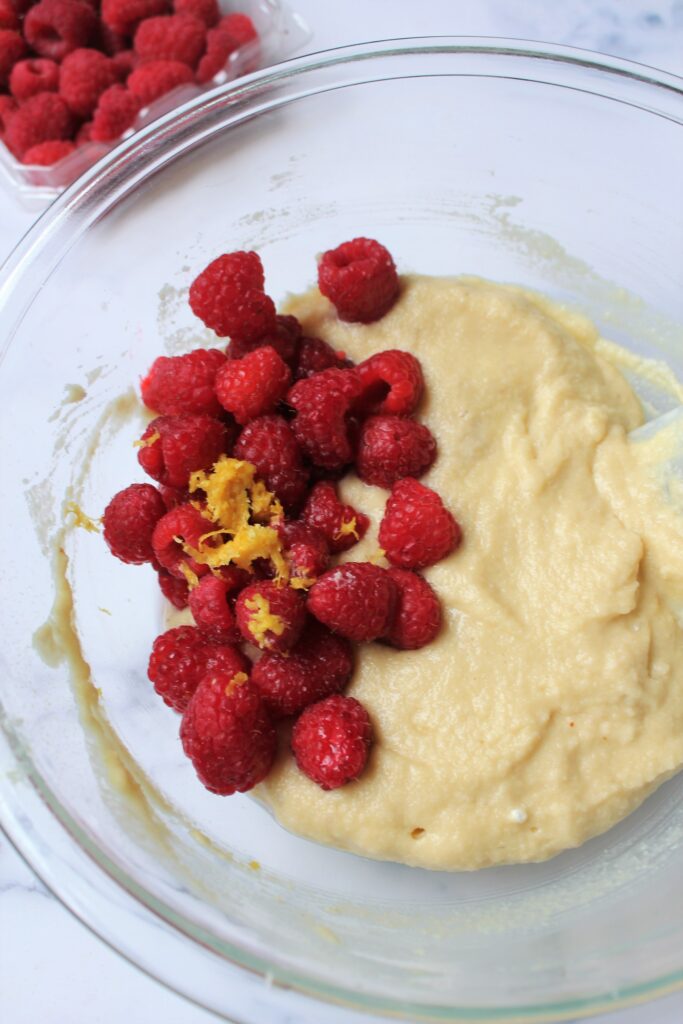 Picture of raspberry cake batter, before folding in the fresh raspberries