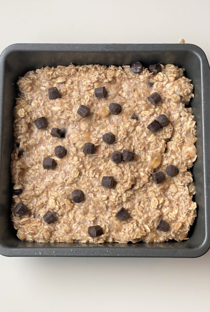 vegan banana bread baked oats before baking