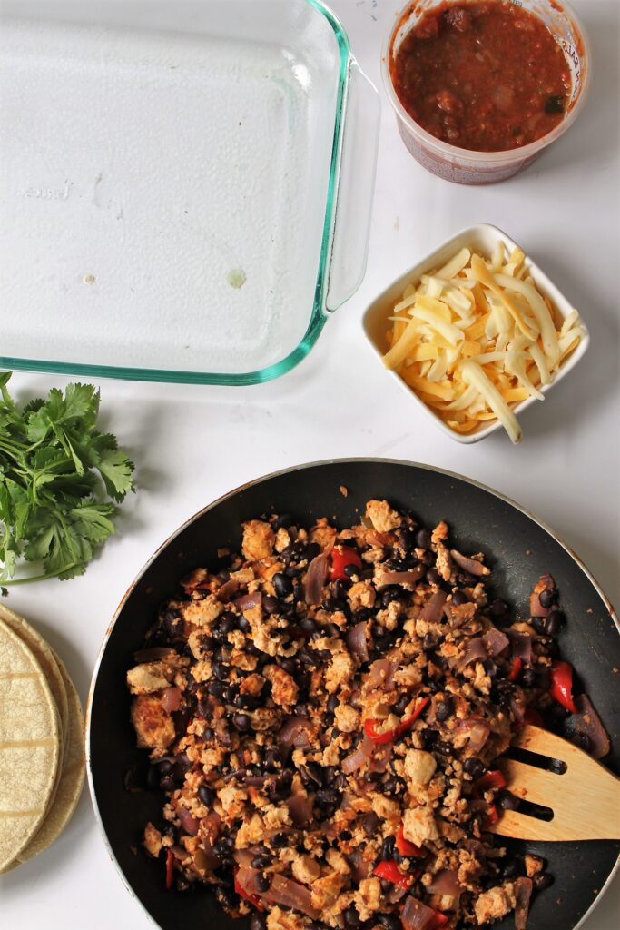 Place setting for vegetarian tofu enchiladas