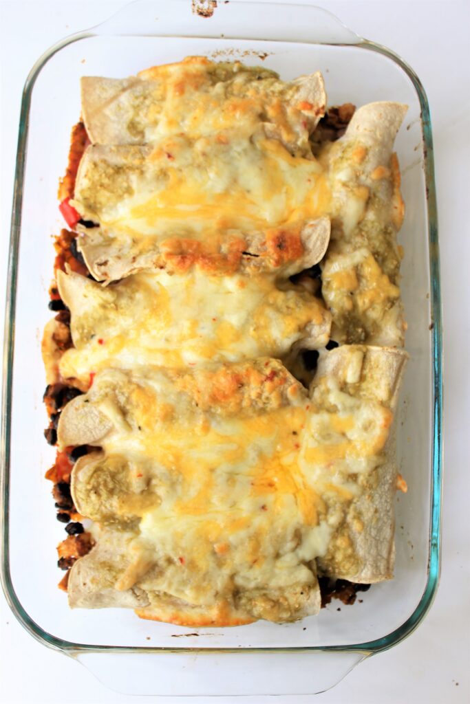 After - baked vegetarian enchiladas made with tofu